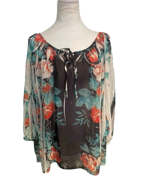 AGB Tops - AGB XL Sheer Floral Tunic Blouse Romantic Classy Lightweight Boho Top